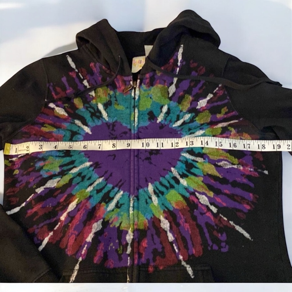 VINTAGE Black Billabong Full Zip Hoodie  Hand painted Center Design, size Medium - Picture 4 of 12